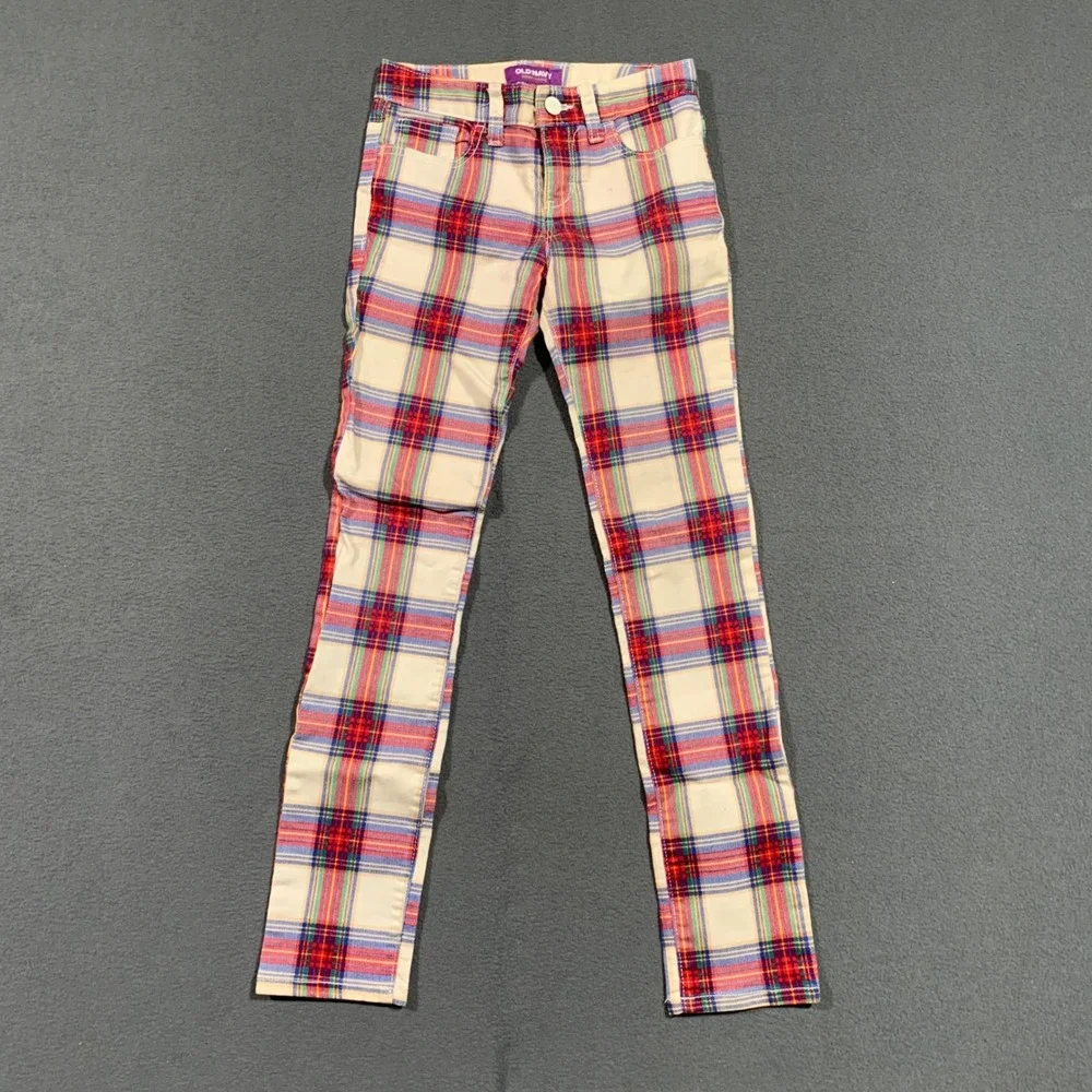 Old Navy Kids‎ Girls Skinny Plaid Jeans Pants Size 10 Slim Adjustable Waist